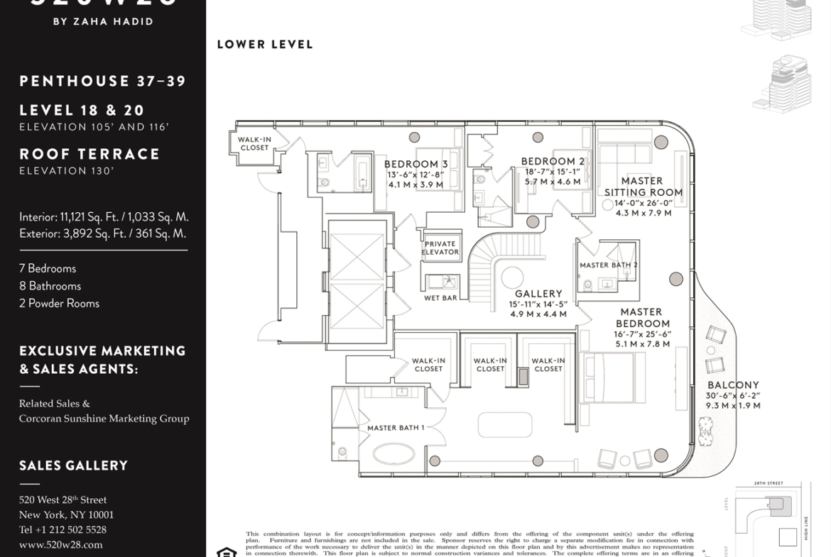 Zaha Hadid Penthouse, 520 West 28th Street, Chelsea, New York | Floor Plan, Lower Level | Corcoran | Finest Residences