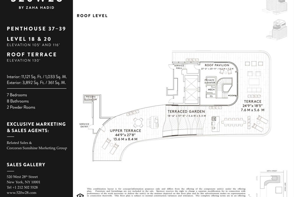 Zaha Hadid Penthouse, 520 West 28th Street, Chelsea, New York | Floor Plan, Roof Level | Corcoran | Finest Residences
